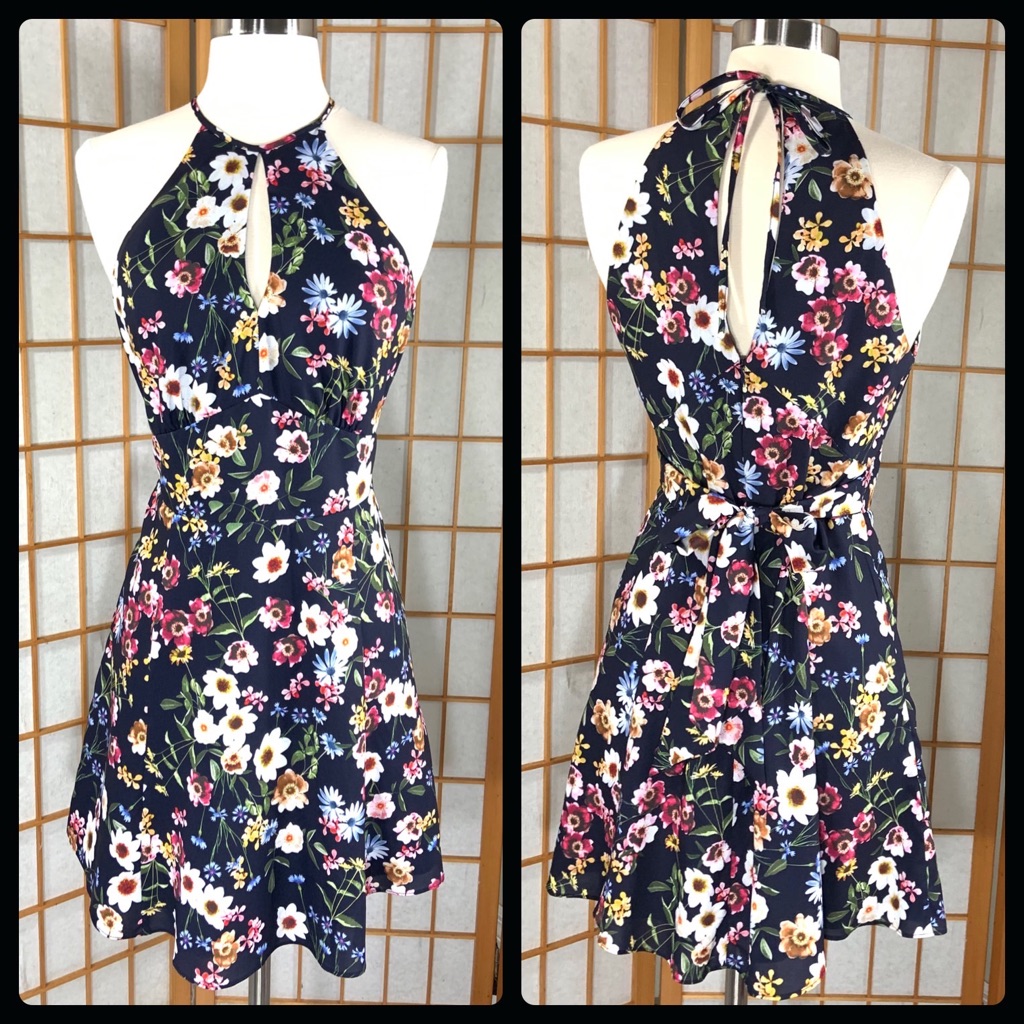 Parker Floral Print Halter Mini Dress, Fit And Flare.